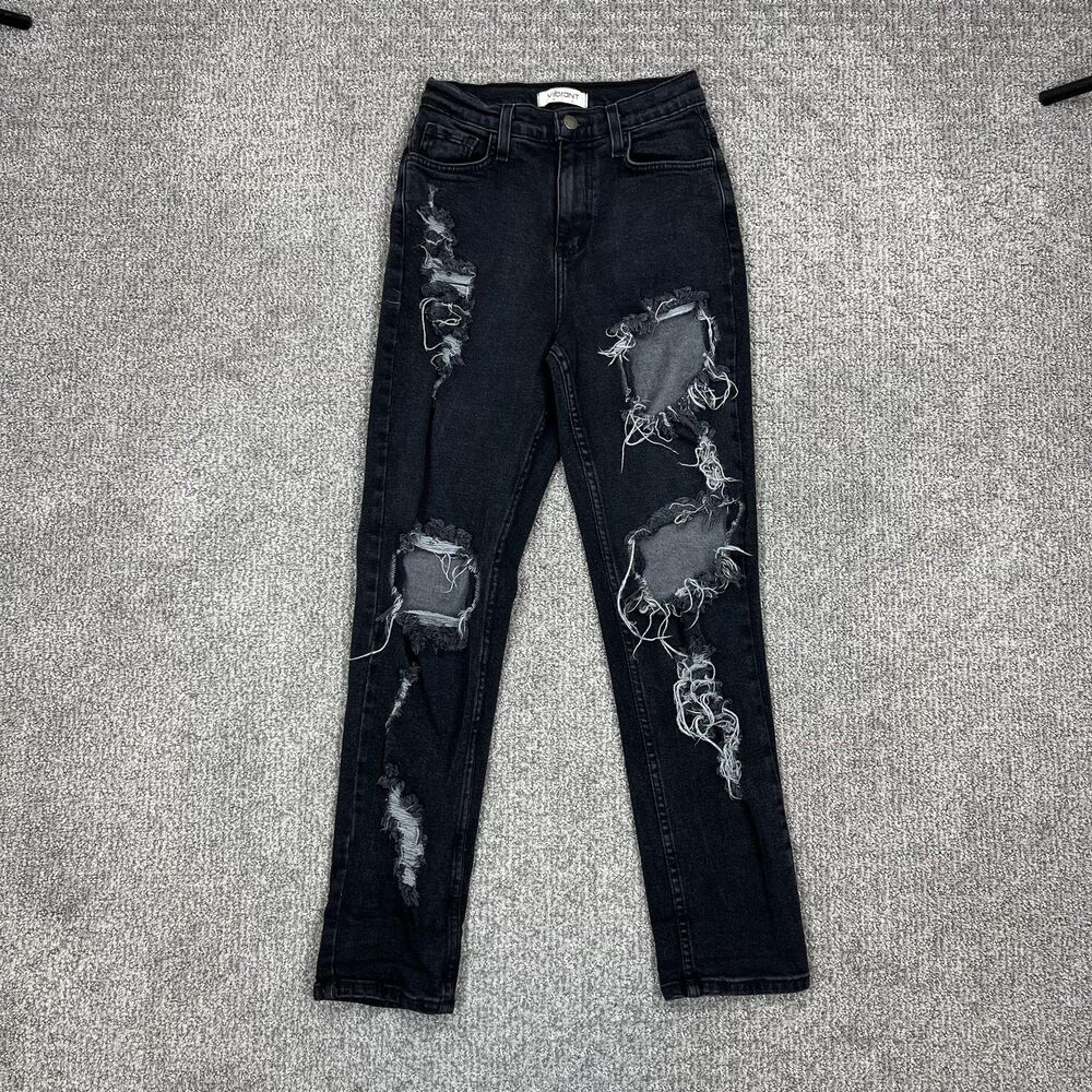 Vibrant MIU Jeans Juniors 5 Black High Rise Skinny Distressed Stretch Denim USA
